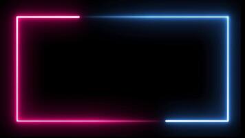 Double Laser Neon glowing frame background Blue and Red Color, loop motion animation, isolated on black Color Background video
