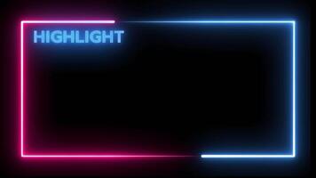 Double Laser Neon glowing frame background Blue and Red Color with Highlight Text Head, loop motion animation, isolated on black Color Background video