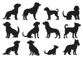 Set of dog silhouettes in various poses vector