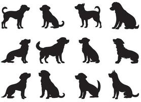 Dog silhouette set featuring multiple breeds and stances vector
