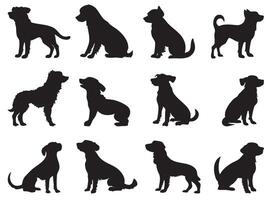 Silhouette set of various dog in different poses vector
