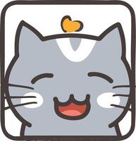 Cute grey cat emoji with happy expression vector