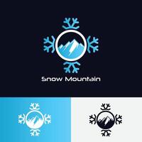 Snow Mountain Logo Design with Snowflake Element Logo vector