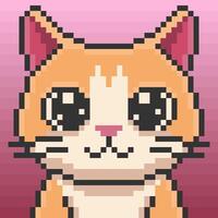 Adorable pixel art illustration of an orange and white cat featuring charming big eyes. This delightful design brings a touch of retro sweetness. vector