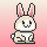 Pixel art illustration of a cute rabbit in a sitting position. This adorable design, rendered in a classic pixel style adds a retro and whimsical touch on it. vector