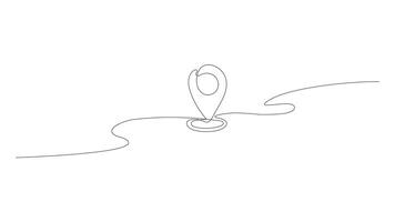 continuous one line drawing of path with map location pointers animation video