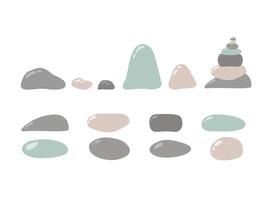 Set of Stone Illustrations. Tower of Stones. Balance. Pastel Warm Colors with Smooth Shapes and Light Reflections vector