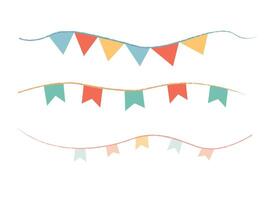 Festive Flags Hanging on Strings. Colorful Decoration for Parties and Celebrations vector