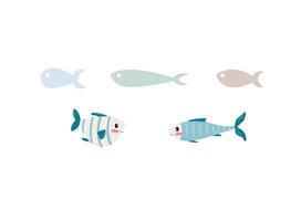 Set of Fish Illustrations. Two Detailed and Three Simple Background Fish vector