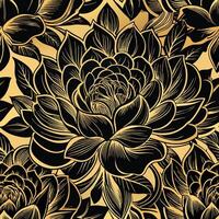 This mesmerizing piece features bold black blooms with golden accents on a deep yellow canvas emphasizing the striking visual impact of the contrasting colors vector