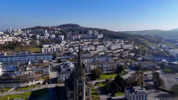 High-Angle Aerial View of Epernay with Gothic Spire video