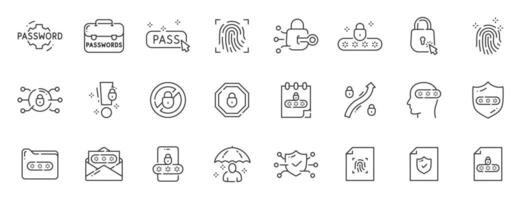 Set of password related line icons. Security, lock, login, acces, code etc. Editable stroke. vector