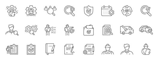Set of inspectionrelated line icons. Test, check, control, analysis etc. Editable stroke. vector
