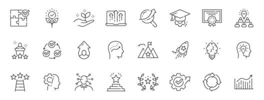 Set of personal growth related line icons. Development, improvement, achievement, upskill etc. Editable stroke. Set 2 vector