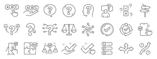 Set of making choice related line icons. Survey, checklist, feedback, option, accept, arrow, way etc. Editable stroke. Set 2 vector