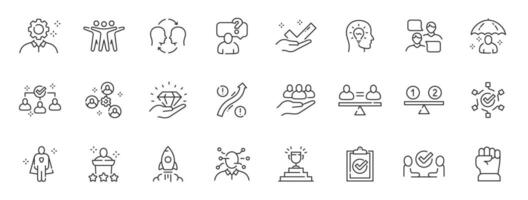 Set of core values related icons. Bravery, collaboration, community, diversity etc. Editable stroke. Set 1 vector