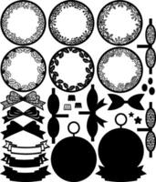 A set of black and white silhouettes of various items vector