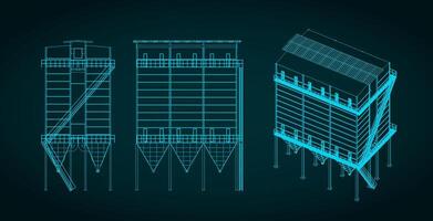 Dust extraction system blueprints illustration vector