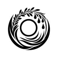 Symbolic Black White Circular Design Wheat TearDrop Embellishments Framing a Hollow Center. vector