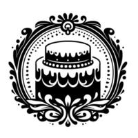Elegant Black and White Cake in Ornate Decorative Frame, Isolated Element for Celebrations and Events vector