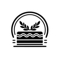 Elegant black and white cake featuring a layered with decorative wave, laurel wreath arched frame on white background. vector