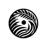 Abstract Black and White Circular Design A stylized fern and wave motif within a circle. vector
