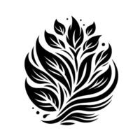 Abstract Black White Floral Design An Elegant, Organic Composition of Leafy Forms in Symmetrical Arrangement. vector