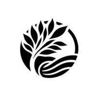 Stylized Black and White Circular of a Tree with Leaves and Flowing Water, Emphasizing Nature and Organic Forms. vector