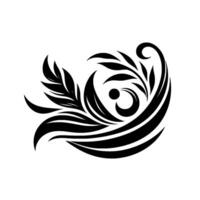 Elegant black and white symmetrical featuring stylized leaves, lines, and a circular motif, evoking a sense of organic harmony. vector