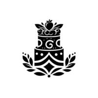 Elegant Black and White of a TwoTiered Cake Adorned with Fruits and Laurel Wreath, Celebrating Festive Occasion vector