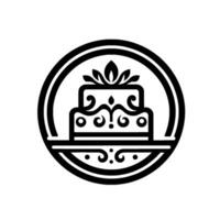 Minimalist Black and White Circular Featuring a TwoTiered Cake with Ornamental Details, Perfect for Bakery Branding. vector