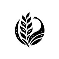 Minimalist black and white of stylized wheat within a circle, roadlike accents, symbolizing growth and journey. vector