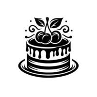 Black and White Cake with Cherries Simple, elegant illustration of a tiered cake topped with cherries, a classic bakery design. vector