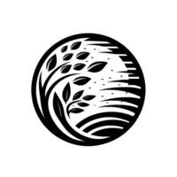 Black and White Circular Featuring Stylized Tree Branches with Leaves, Modern and Minimalist Design. vector