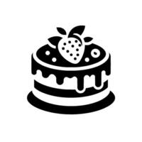A minimalistic, twotiered cake illustration featuring a strawberry topping, dripping frosting, and a clean, monochrome against a white backdrop. vector