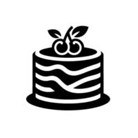 Minimalist Black White Cake Illustration with Cherries, Flat Design, and Isolated on White Background. vector