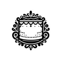 Ornate Black White CakeShaped Decorative Frame with Dotted Border, Flourishes and Intricate on a White Background. vector