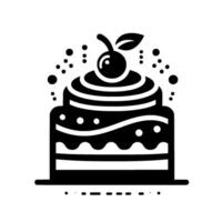 Minimalist Black and White TwoTier Cake with Cherry Topping and Floating Decorative Dots on White Background. vector