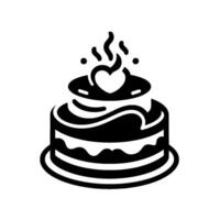 A twotiered black and white cake, topped with a heart and vapor trails, sits on a plate, creating a charming and minimalist icon. vector