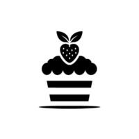 Minimalist black and white illustration of a cupcake topped with a strawberry. vector