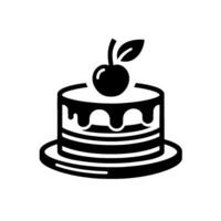 Minimalist Black and White Cake with Cherry on Top, Layered Design, Dessert Concept for or Branding. vector