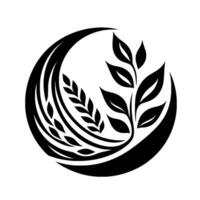 Black and White Circular Logo Wheat and Leaf Symbol Embracing Growth Nature within a Rounded Design, Simplicity Elegant. vector