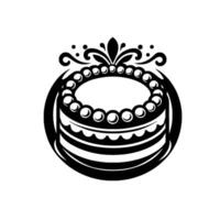 Elegant Black and White Cake with Decorative Crown and PearlLike Border, Isolated on White Background. vector