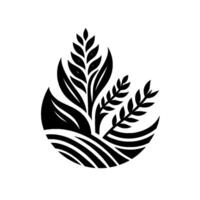 Stylized Black and White Emblem Depicting Wheat and Leaves within a Circular Design, Suggesting Agriculture and Nature. vector
