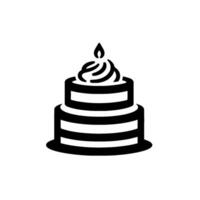Twotiered birthday cake with whipped cream and a lit candle, rendered in a stark black and white minimalist style. vector