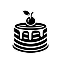Minimalist Black White Cake Illustration with Cherry on Top, Drizzled Icing, Striped Layers, and Clean Background. vector