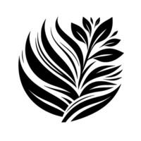 Striking Black and White Botanical Illustration A stylized plant with leaflike curves within a circular organic form. vector