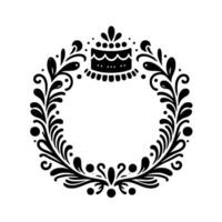Elegant black and white illustration of a decorative circular frame with cakelike embellishments. vector