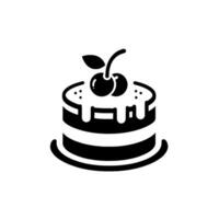 Minimalist black and white layered cake with cherry topping, stylized design, and a modern aesthetic on a plain background. vector