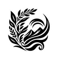 Monochrome Nature Emblem Leaves, Mountains, and Swirling Elements Forming a Symbolic Circular Composition. vector